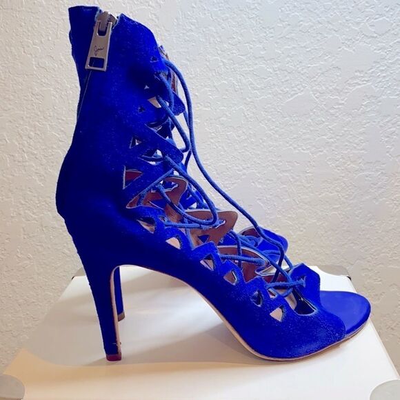 Joie Quinn Deep Indigo Pumps Sz 38.5 Lace Up - Picture 4 of 6